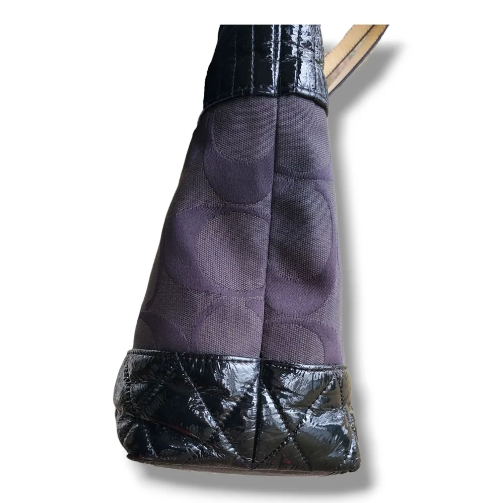 Coach 18676 Quilted Poppy Black on Black Jacquard Silver Hardware Tote Bag